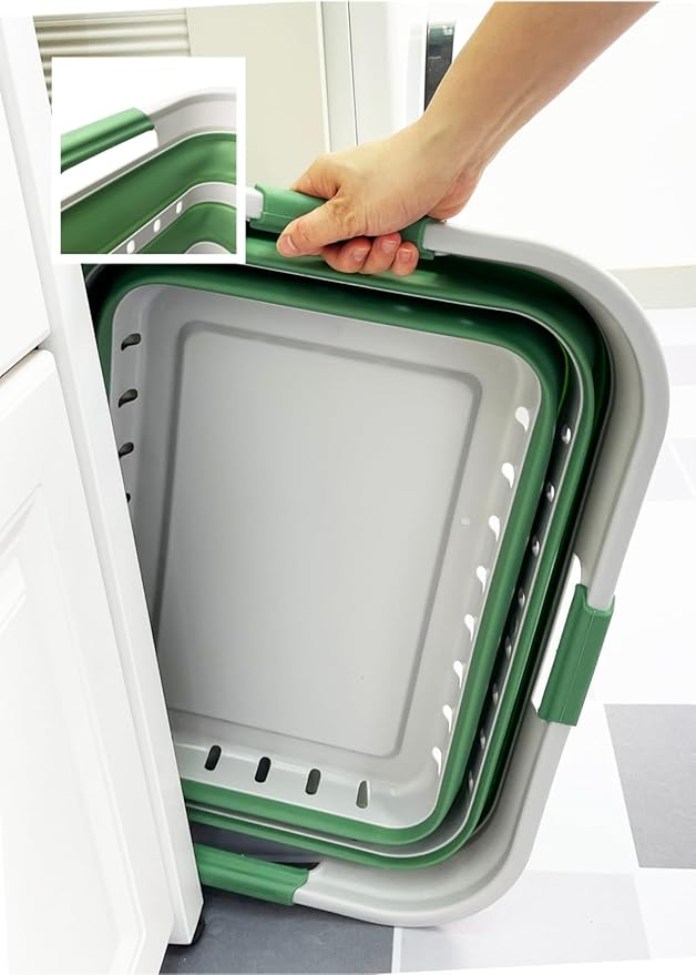 SAMMART 42 (11 Gallons) Collapsible Plastic Laundry Basket, Foldable Pop Up Storage Container/Organizer, Space Saving Hamper, Portable Bin for Dorm Room Bathroom (1, Grey/Dark Sea Green)