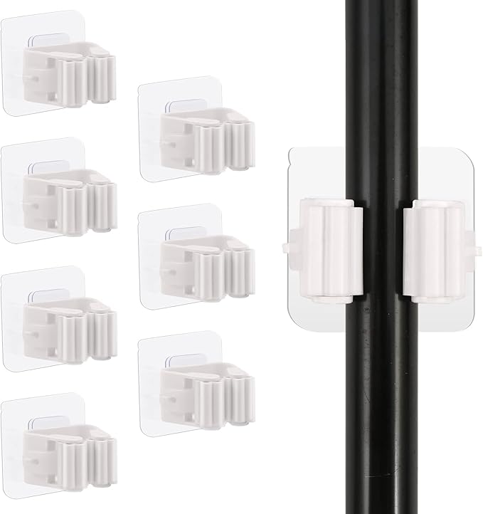 8PCS Broom Holder Wall Mount, Self Adhesive No Drilling Anti-Slip Mop and Broom Holder Organizer Hanger Wall Mount, Broom Gripper and Mop Holder Wall Mounted for Home Garden Garage Storage
