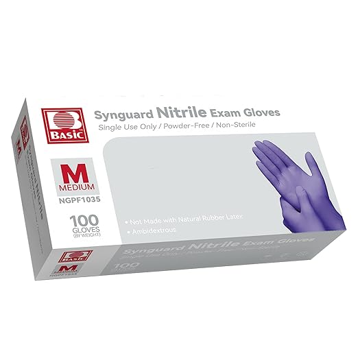 Basic Nitrile Exam Gloves, Medical Violet Blue Gloves Disposable Latex Free Medium Powder-Free For Exam, Food Prep Cleaning, 100 Pcs, M, NGPF1035