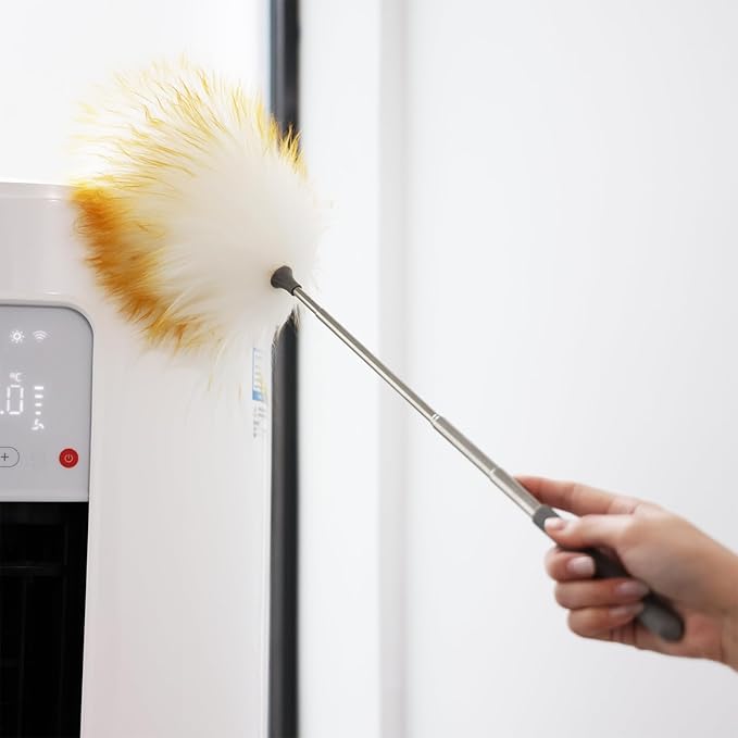 FeelfunFeather Mini Feathers Duster,Telescoping Lambswool Dusters with Stainless Steel Extension Pole Up to 34" for Cleaning High Ceiling Fan, High Ceilings,Furniture,Hard to Reach Areas