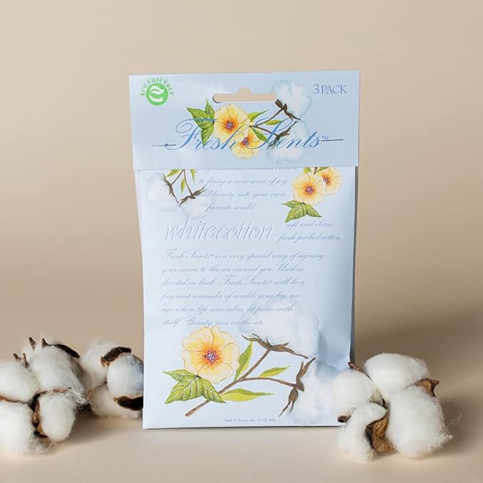 WILLOWBROOK | Fresh Scents Scented Sachet Packet | White Cotton | Air Freshener Bags for Drawers, Closets, Cars | 6 Pack | Long Lasting Home Fragrance