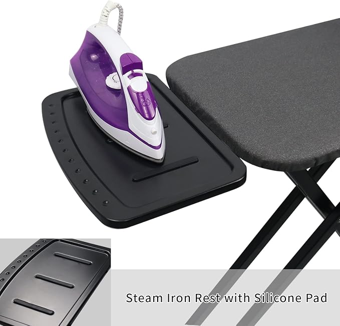 Duwee 13"x43" Ironing Board with Heat Resistant Cover and Thicken Felt Pad, Ironing Boards with Silicone Steam Iron Rest, Heavy Sturdy T-Legs,Black