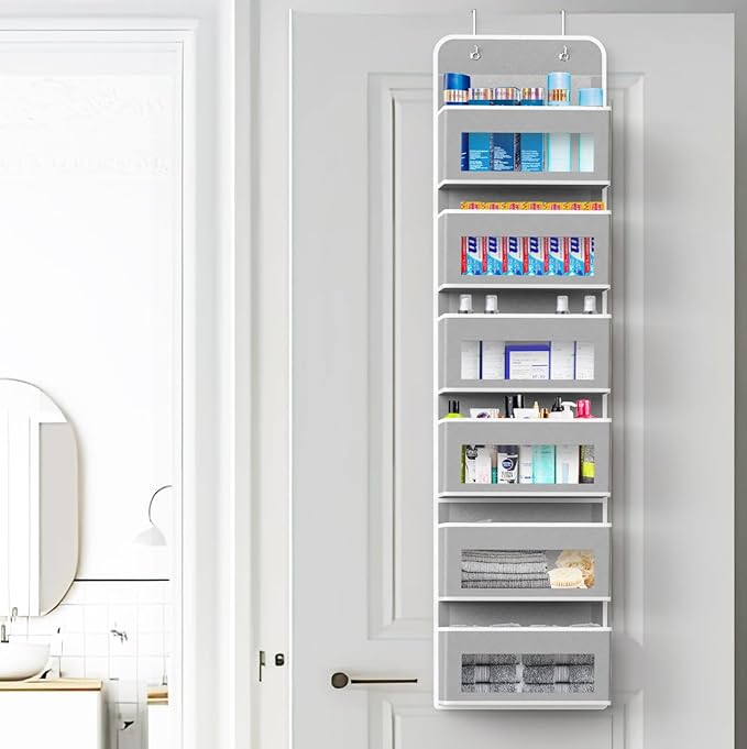 Simple Houseware 6 Clear Window Pocket Over Closet Door Storage Hanging Organizer for Bedroom, Bathroom, Pantry, Gay