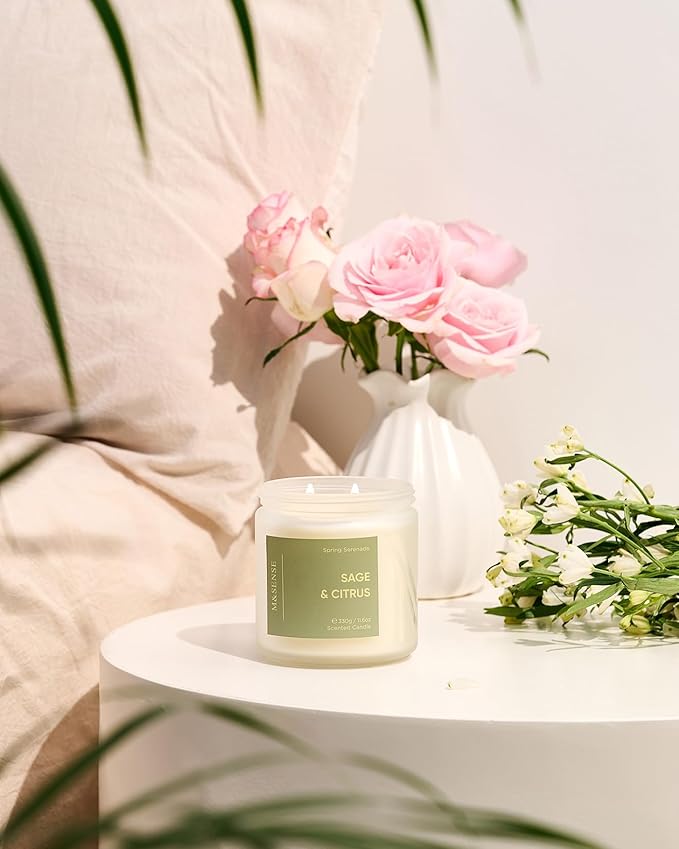 M&SENSE Sage Citrus Scented Candle, 70 Hour Burn Time 2 Wick 11.6oz Natural Soy Non Toxic Aromatherapy Candle for Home Decor Birthday Gifts Easter Supplies
