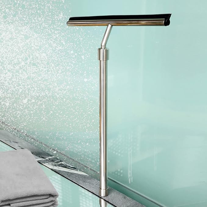 Extendable Stainless Steel Squeegee Telescoping Shower Glass & Window Cleaner with Scraper Blade for Bathroom Car Mirror Tile Professional Reach Tool with Adjustable Handle