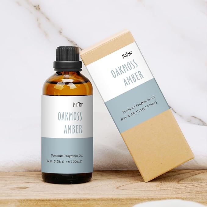Oakmoss Amber Fragrance Oil (3.38 OZ/100ML),MitFlor Single Scented Essential Oil, Premium Fragrance Oil for Soap & Candle Making, Large Size Diffuser Oils Scent, Natural Oil for Home Fragrance & DIY