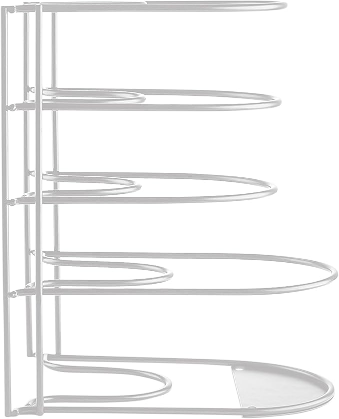 Extreme Matters Heavy-Duty Pots and Pans Organizer | 5-Tier Cookware & Lid Storage Rack | Free-Standing or Wall-Mount | Kitchen Organizer for Cast Iron Skillets, Pots, Frying Pans, Lids | White
