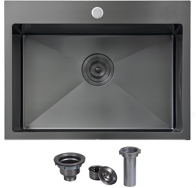 VCCUCINE 22x18 Inch Gunmetal Black Drop in Kitchen Sink,16 Gauge Topmount RV Small Kitchen Bar Sink,Stainless Steel Wet Bar Sink,Outdoor Single Bowl,Laundry Prep Sink