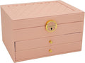 KOOAAICCHI Jewelry Box for Women, 3-Layer Jewelry Organizer, Jewelry Storage Case PU Leather for Earrings, Bracelets, Ring, Necklaces-Pink