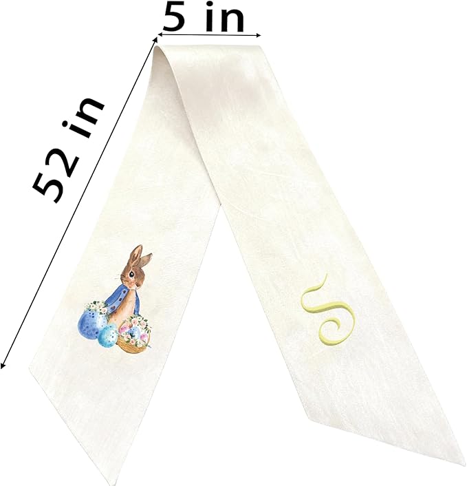 Rabbit Easter Wreath Bow Custom Embroidered Monogram Spring Bunny Wreath Sash for Front Door Hand Tailored Easter Decorations Spring Bows for Wreaths (U)