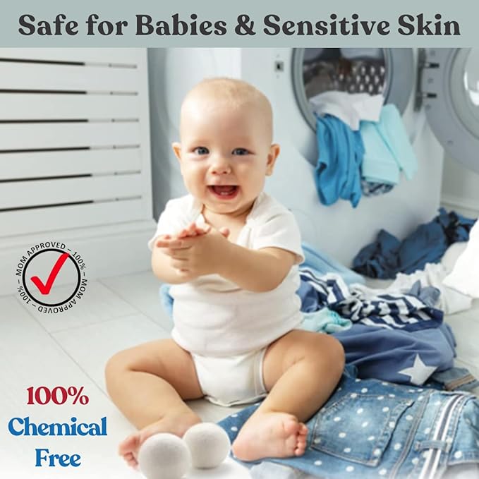 Wool Dryer Balls & Essential Oils for Laundry Set Bundle – 4 XL Organic Wool Balls and 6 Most Popular 100% Pure Therapeutic Grade Aromatherapy Oil Set Bundle