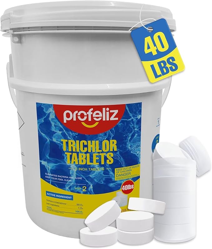 PROFELIZ Chlorine Tablets 3 Inch for Swimming Pools, Kills Bacteria and Stops Algae, Slow Dissolving,Exclusive Protective Packaging,Pool Chlorine Tablets,40lbs