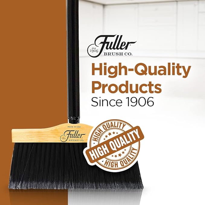 Fuller Brush 12-Inch Maple Wood Upright Broom with 2-Piece Black Steel Threaded Handle – for Sweeping Indoor and Outdoor Areas Including Tile, Concrete, Garage Floors, Basements, and Workshops