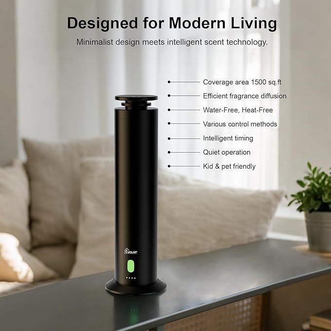 Hotel Collection Diffuser Machine,Remote,Rechargeable,Whisper-Quiet,Aluminum,1500 Sq Ft,Waterless Essential Oil Diffuser - Matte Black