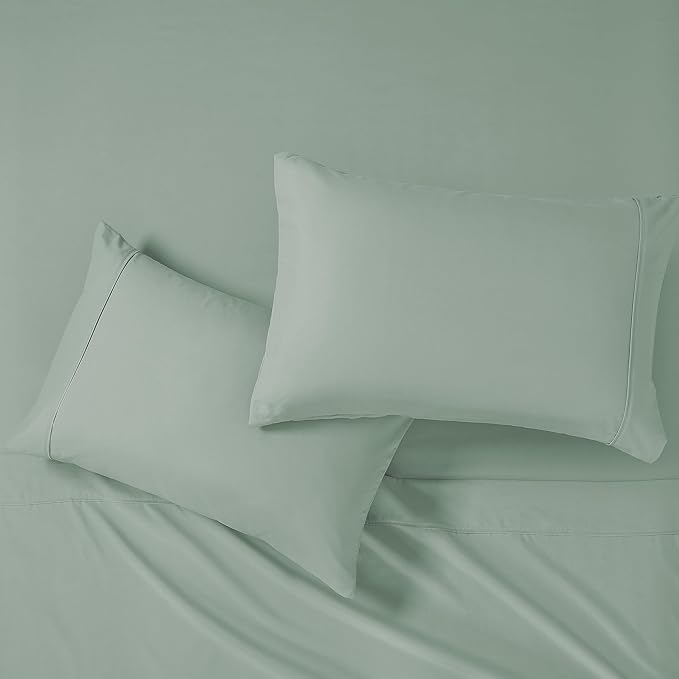 Modern Threads Soft Microfiber Solid Sheets - Luxurious Microfiber Bed Sheets - Includes Flat Sheet, Fitted Sheet with Deep Pockets, & Pillowcases Seafoam Queen