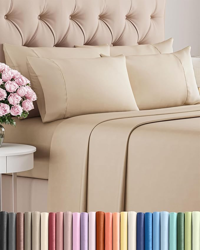 Cal King 6 Piece Sheet Set - Comfy Breathable & Cooling - Ultra-Soft Hotel Luxury Bedding Set with 8-16 Inch Deep Pockets - 1 Flat & 1 Fitted Sheet & 4 Pillowcases - Wrinkle Free & Easy Care - Cream