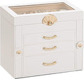 Jewelry Box with 3 Drawers: Display Organizer for Earrings Necklaces - Gift for Girls Women (White)