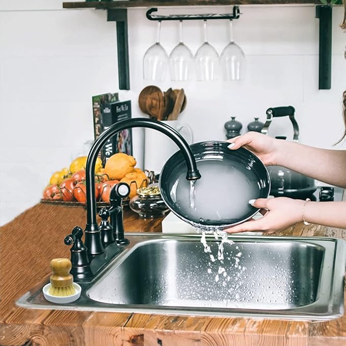 SUPERWASH PLUS Bamboo Brush Dish Scrubber Clean Pan and Vegetable, Natural Bristles Palm Pot Brush 2 Pack Round Mini Dish Brush with 2 Ceramic Dish for Kitchen Sink Cleaning
