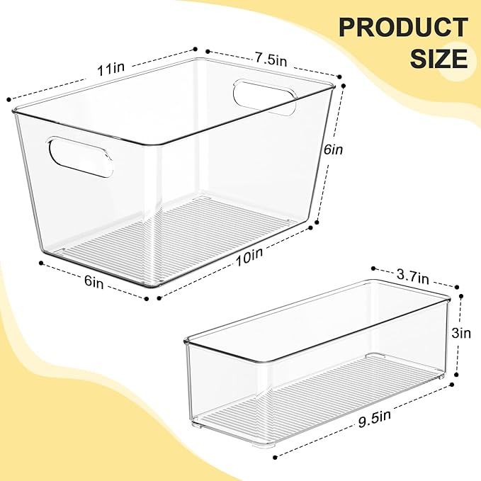 Joymeezo Set of 6 Clear Plastic Storage Bins, 4 Large +2 Small Pantry Organizers and Storage Containers for Kitchen Organization, Home Storage Must Haves for Office, Closet, Garage, Freezer& Bathroom