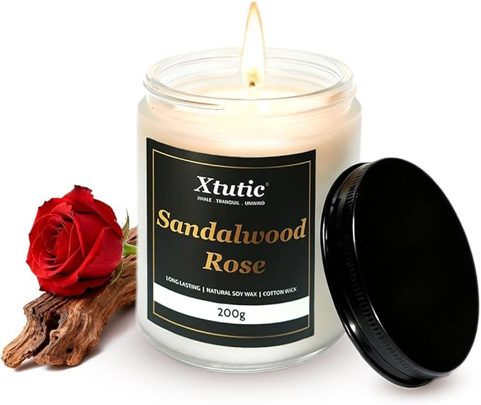 Scented Soy Candles, 7oz in White Frosted Jar - 50-Hour Burn Time, Aromatherapy Candle for Home Decor, Cozy Gifts for Any Occasion,Ideal Gifts for Women(Sandalwood Rose)