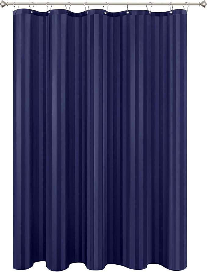 Biscaynebay Fabric Shower Curtain or Liner 72" by 72", Navy Water Repellent Damask Stripes Bathroom Curtains Machine Washable