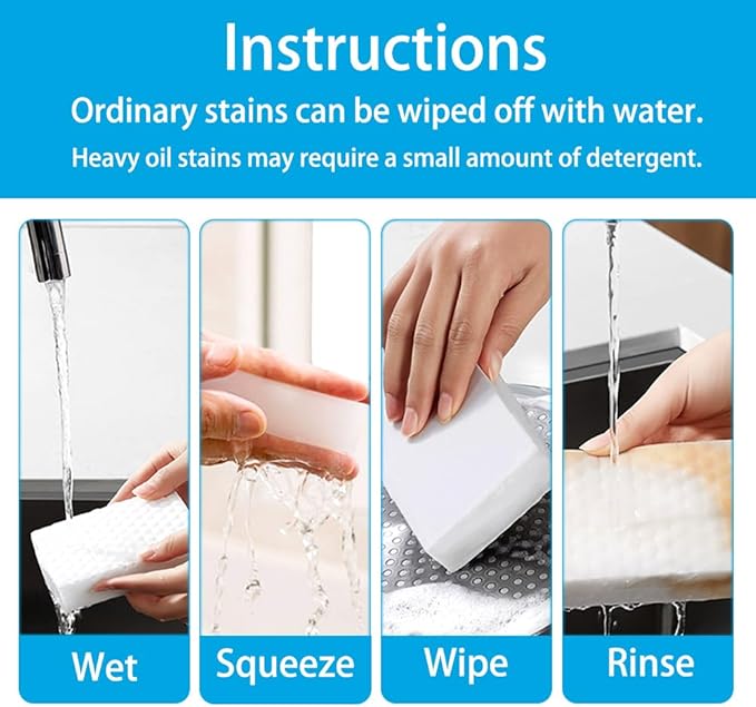 SmilinFit Magic Sponge Erasers, 100 Pack 2X Density Stronger Melamine Sponge Foam Pads, Multi-Functional Household Cleaning Cleaner for Kitchen, Bathroom, Bathtub, Sink, Wall Cleaner