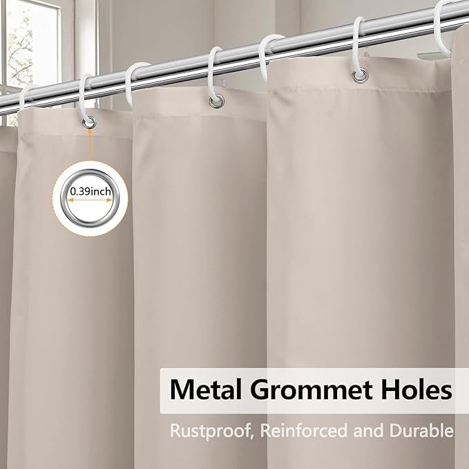 Seenus Waterproof Fabric Long Shower Curtain Liner with 3 Extra-Large Magnets, 72 x 78 inch Extra Long Khaki Cloth Shower Liner Machine Washable, Hotel Quality Lightweight Shower Curtain for Bathroom