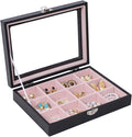 Stratalife 12-Slot Earring Organizer Box Detachable Jewelry Holder for Women & Girls Velvet Lined Earring Case with Lid Compact Jewelry Storage for Earrings Rings and Charms Black Pink