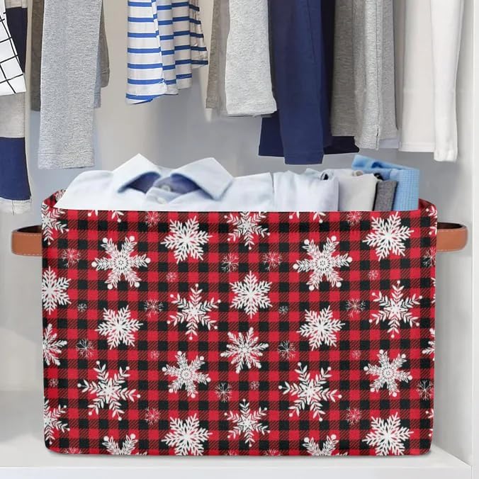 Christmas Snowflakes Grid Cube Storage Baskets,Foldable Storage Box Bin,Waterproof Open Shelves Basket Clothing Organizer Toy Basket Gifts Empty for Bedroom Home Decor