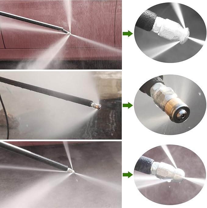 Sewer Jetter Kit 100FT for Pressure Washer, 5800PSI Drain Cleaner Hose 1/4 Inch NPT, Corner, Rotating & Button Nose Sewer Jetting Nozzle with Spanner Watertight Tape Pearl Corsage Pin (Gray Hose)