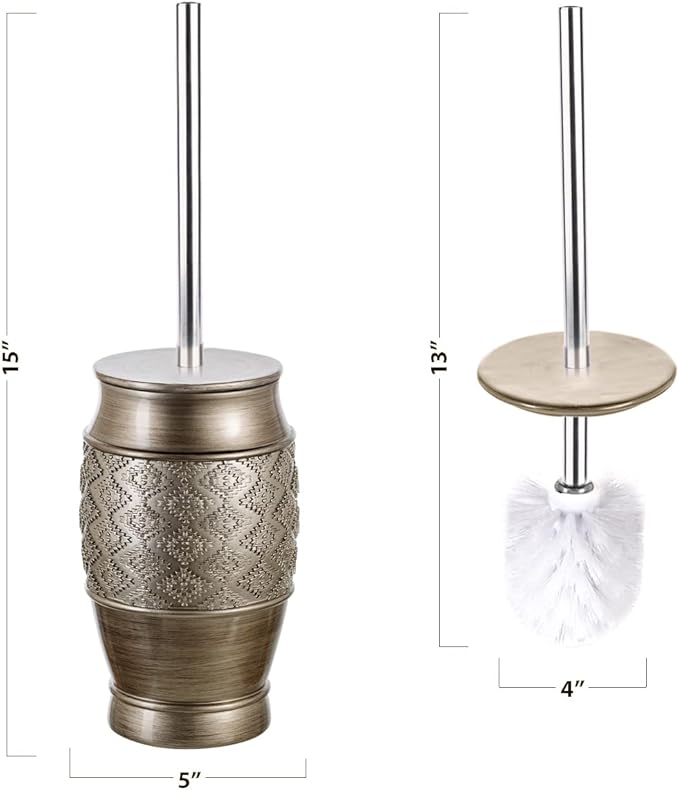 Creative Scents Toilet Brush Set - Toilet Bowl Cleaner Brush and Holder - Decorative Bathroom Cleaner Brush - Space Saving Design Toilet Bowl Scrubber - Brushed Silver Color, Dublin Style
