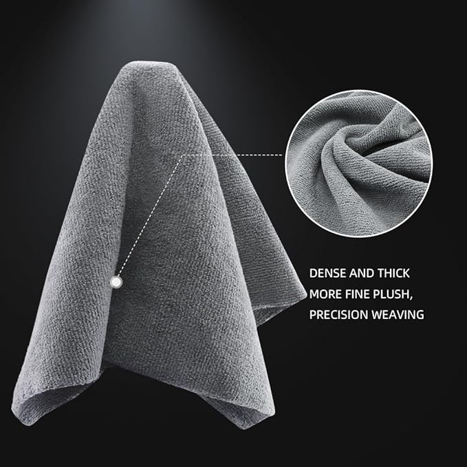 SPTA Microfiber Cleaning Cloth, Car Wash Towels, Terry Streak Free Reusable and Washable Premium Microfiber Towels for Cars, Pack of 12, 16"x16", Grey-MT041