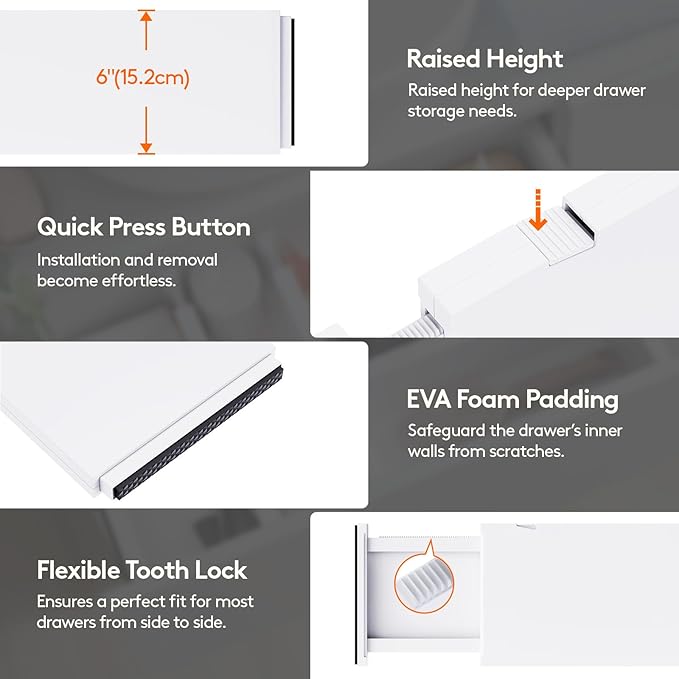 Lifewit 10 Pack Drawer Dividers Plastic 6" High, 13.5-22" Adjustable Drawer Organizers for Clothes, Expandable Dresser Separators in Bedroom/Bathroom/Kitchen/Fridge/Office Organization and Storage