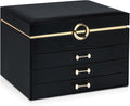 Jewelry Boxes for Women, Large Jewelry Storage Boxes, 4-Layer Leather Jewelry Organizer with 3 Drawers, Jewelry Display Case Gift for Women Girls, Black