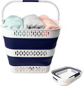 SAMMART 38L (10 Gallon) Collapsible Plastic Laundry Basket - Foldable Pop-Up Storage Container/Organizer – Portable Space Saving Laundry Hamper (1, White/Starry Blue)
