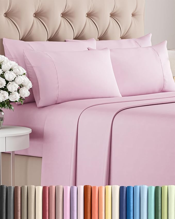 Cal King 6 Piece Sheet Set - Comfy Breathable & Cooling - Soft Hotel Luxury Bedding Set with 8-16 Inch Deep Pockets - 1 Flat & 1 Fitted Sheet & 4 Pillowcases - Wrinkle Free & Easy Care - Light Pink
