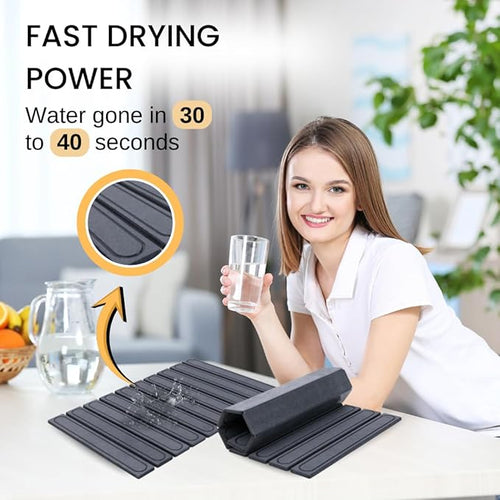 2-In-1 Stone Dish Drying Mat Set For Kitchen Counter. New Collapsiable Diatomaceous Earth Stone Drying Mat Set Includes 1-Stone Dish Drying Mat 23.6"(L)x15.3"(W) & 1-Stone Faucet Mat 23.6"(L)x4(W)