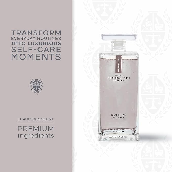 Pecksniff's Prestige Black Oak & Cedar Bath Soak Decanter | 500ml/16.9 Fl Oz