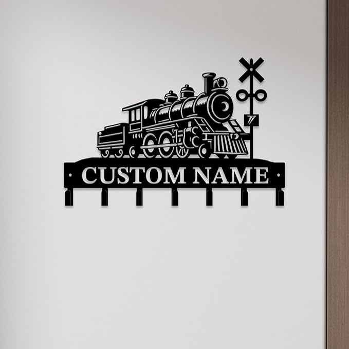Personalized Train Metal Keys Hooks,Custom Name Metal Train Keys Hooks,Black Metal Train Wall Home Storage Decorative Keys Hooks,Key Holder Hooks for Wall (Style J)