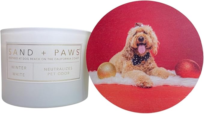 Sand + Paws Scented Candle - Winter White - Additional Scents and Sizes –Luxurious Air Freshening Jar Candles Neutralize pet Odors and Enhance Home décor – 100% Cotton Lead-Free Wicks - 12 oz
