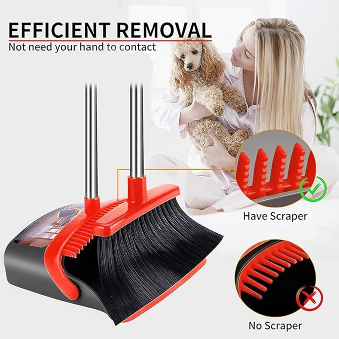 2-Pack is More economical，Brooms with Dustpan Combo Set， with 52" Long Handle, Dustpan Teeth with self-Cleaning Function, Indoor and Outdoor Sweeping, Perfect for Home Office