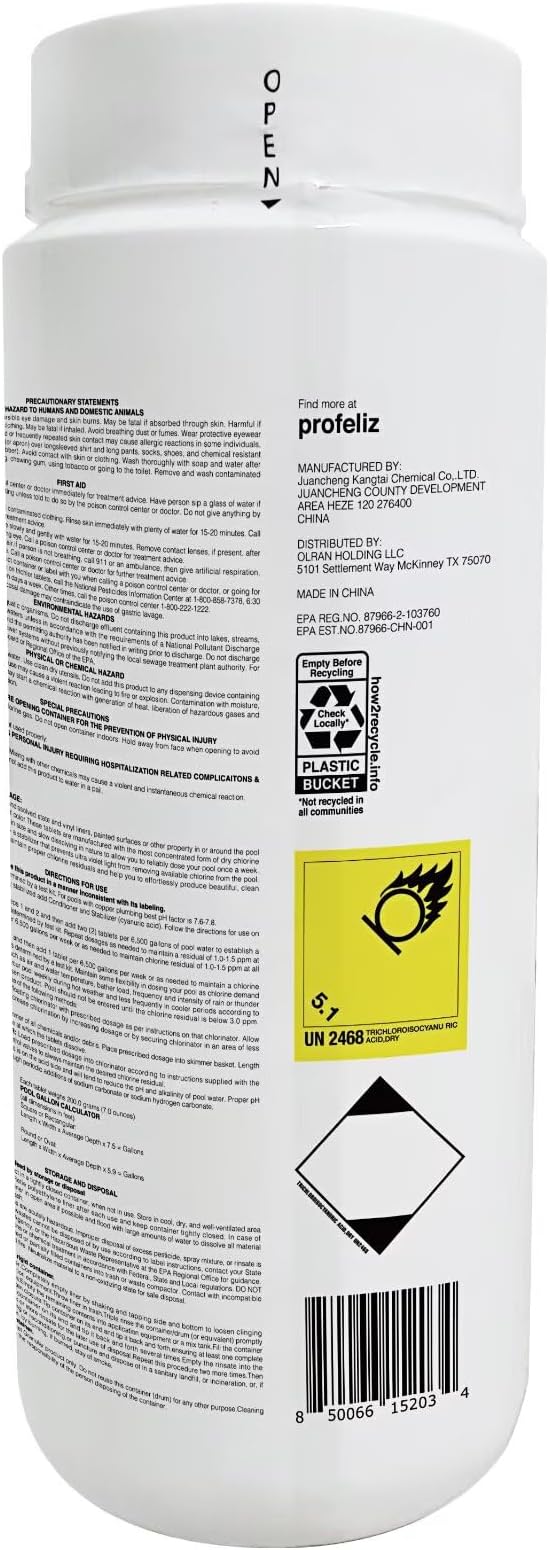 PROFELIZ Stabilized Chlorine Tablets 1 Inch for Swimming Pools,Hot Tub & Spa,Kills Bacteria and Stops Algae,Slow Dissolving,Perfect for Small Pools,1.35 lb