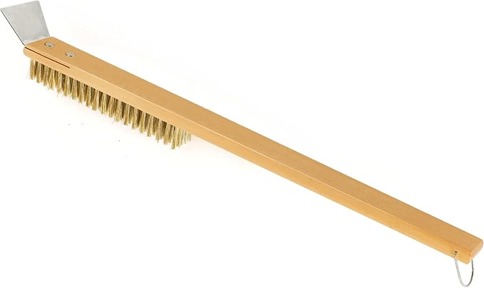 Lrui Pizza Oven Brush,Copper Wire Pizza Stone Cleaning Brush with Scraper,Outdoor Pizza Oven Accessories.