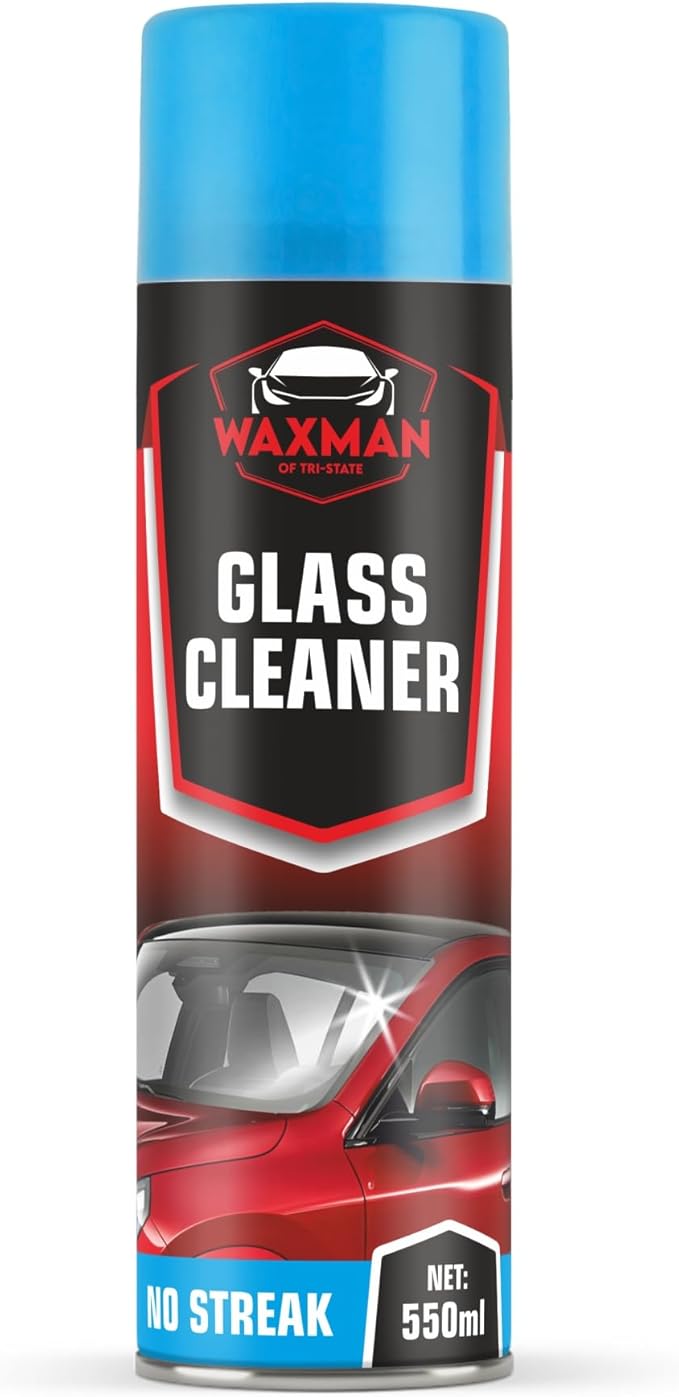 WAXMAN OF TRI STATE Car Windshield Cleaner Foam – Glass Cleaner Spray – 550ml Aerosol No-Streak Foam – Powerful Cleaner for Car, Window & Mirror – Crystal Clear Shine, Tackles Tough Grime