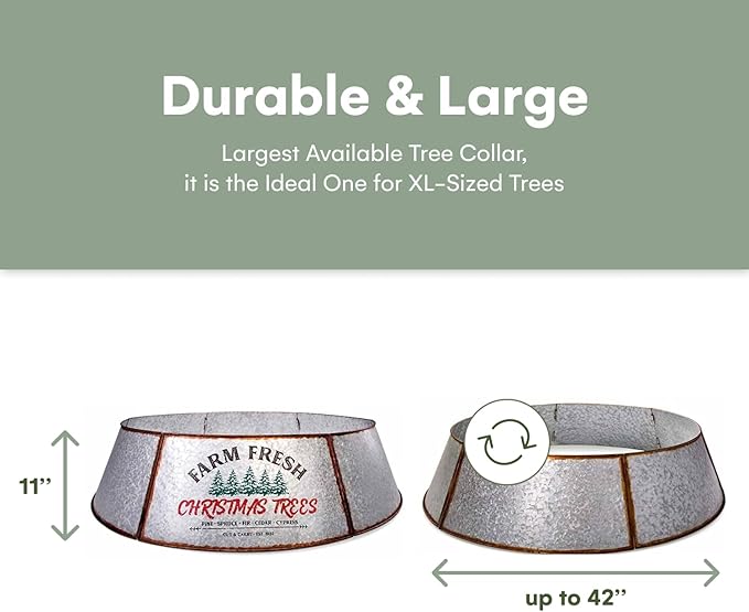 Hallops Galvanized Christmas Tree Collar - Large to Small Christmas Tree Base Cover. Adjustable Metal Skirt, Christmas Decor (Original, Super Oversize)