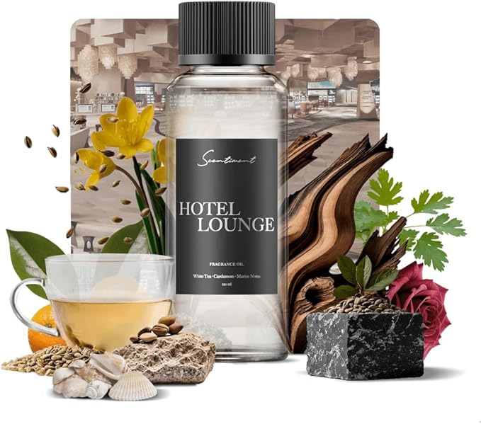 Scentiment Diffuser Oil - Hotel Lounge | Aromatherapy Fragrance Inspired by 5-Star Hotels | Luxurious Scent with Notes of White Tea, Bergamot, Orange Blossom, Amber & Marine (500ml)