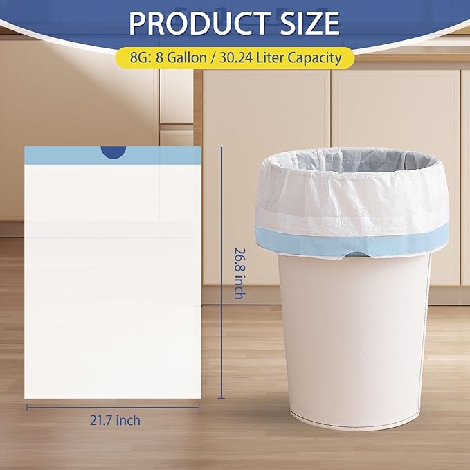 T.FORING 150 Count 8 Gallon Trash Bags Drawstring - 1.2 Mil Heavy Duty Medium Garbage Bags Unscented, 30 Liter Thick Plastic Trash Can Liners for Home Kitchen Bathroom
