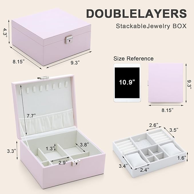 Jewelry Organizer Boxes for Women,Travel Jewelry Case, 2 Layers Removable Jewelry Box,Storage for Necklace, Bracelet, Earring,Rings,Jewelry Box Gifts for Women Girls