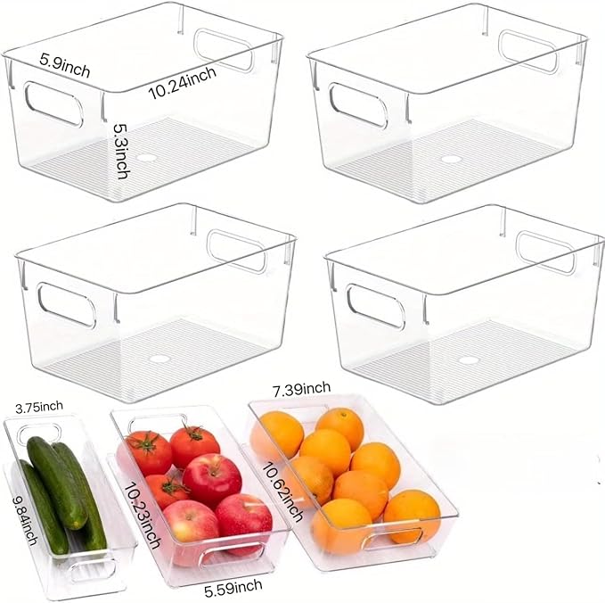 ZHOHO TANT 7 Pack Refrigerator Organizer Bins, 4 Sizes Stackable Clear Pantry Storage Bins with Handles for Fridge, Freezer, Shelves, Drawer, Bins, Snack Organizer for Home & Kitchen