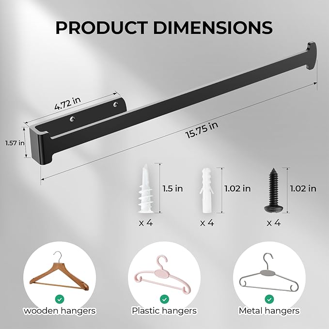 2 Pack Hanger Holder, Hanger Storage Rack for Wall, Closet Laundry Room,Clothes Hanger Storage for Adult or Child Clothes，Black 15-Inch